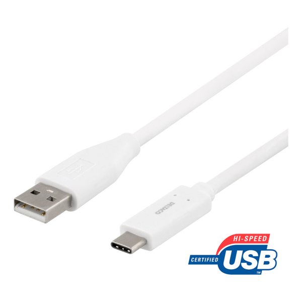 Kabel USB-C USB-A 2m Hvid